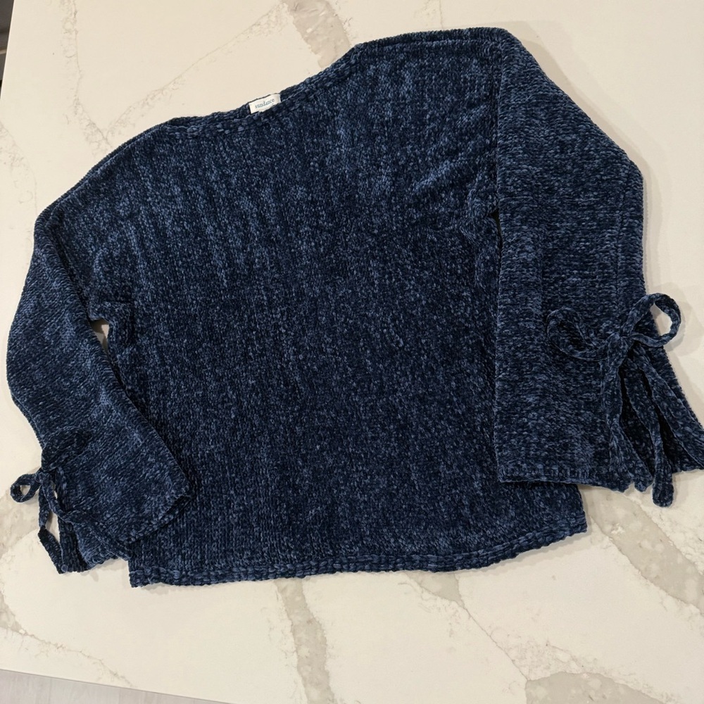Sundance Samantha Chenille Bell Sleeve Pullover Sweater Women’s Small Dark Blue - Picture 3 of 8